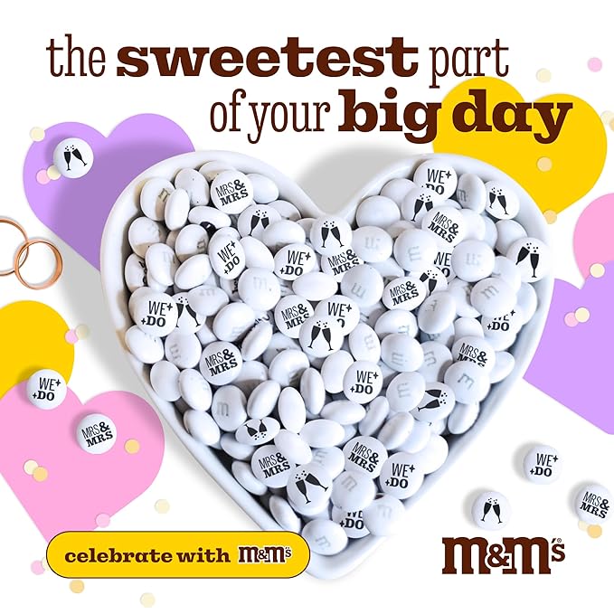 M&M’S WORLD Mrs. and Mrs. Milk Chocolate Candy, 2 lbs Bulk Candy for Wedding Decorations, Unique Favors, or Cake Topper