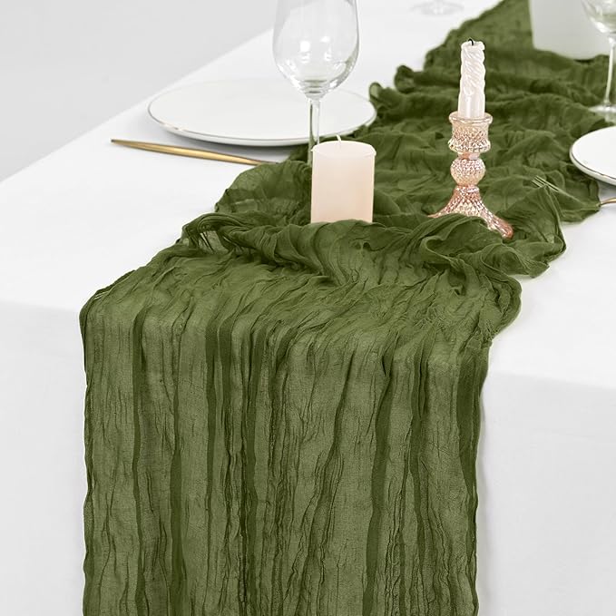 20 Pack Olive Green Table Runner 10Ft Cheesecloth Table Runner Romantic Boho Gauze Table Runners Long Sheer Fabric Cheese Cloth Table Runners for Wedding Party Bridal Shower