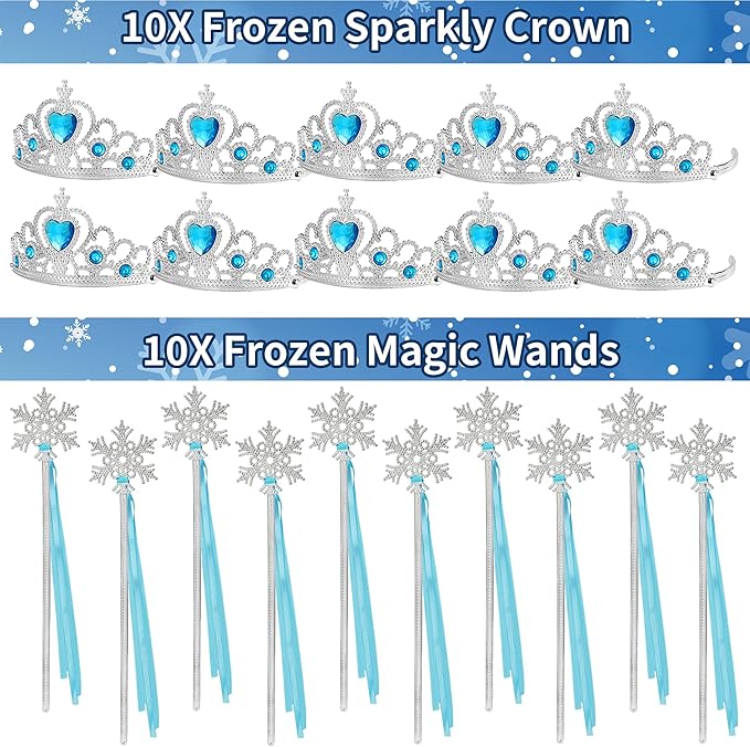 234PCS Frozen Party Favors Supplies Decorations Kit Include Goodies Bags, Straws, Bubble Wands, Crowns, Magic Wands, Notebook, Cake Toppers & More