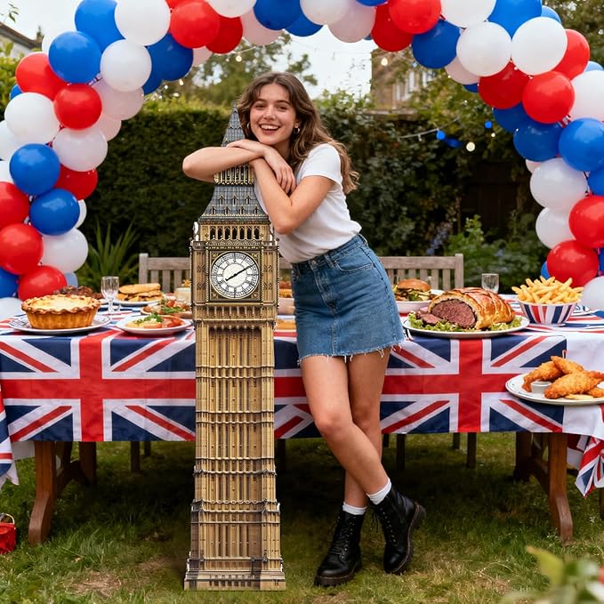 6 Ft Big Ben Cardboard Cutout Big Ben Stand Up Cutout Life-Size Britain Photo Booth Prop Backdrop Sign British Landmark for England London Theme Birthday Party Cultural Educational Display