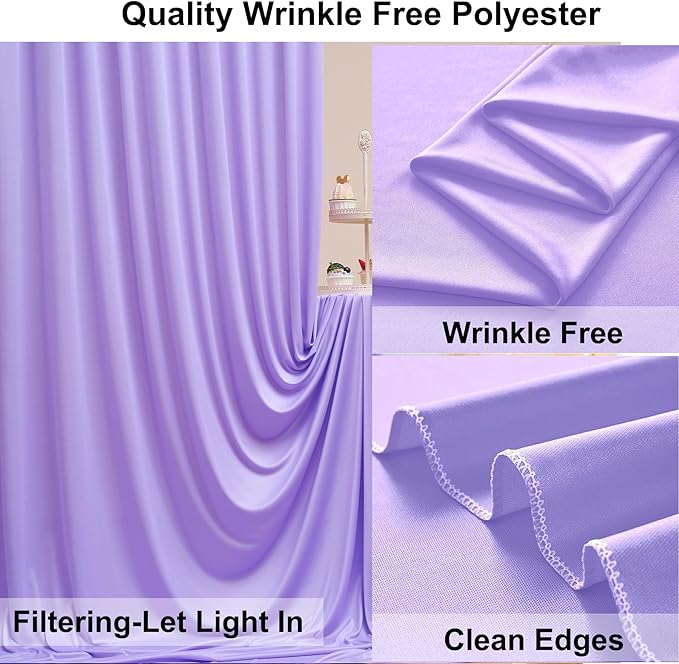 50×10 ft Lavender Wrinkle Free Backdrop Curtain for Wedding Party, 10 Panels 5×10ft Soft Silky Light Purple Lilic Backdrop Drapes for Birthday Parties Baby Shower Photo Photography Backgrounds ﻿