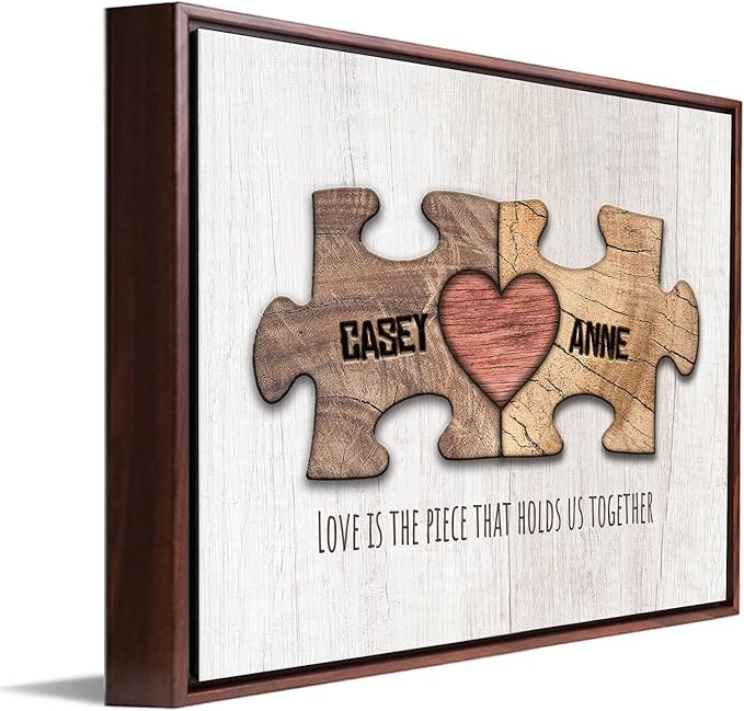 Personal-Prints LOVE PUZZLE | Personalized Romantic Canvas Art Gift with Your Names | Custom for Valentine’s Day or Wedding Anniversary (12"x16" Float Framed Canvas)