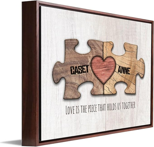 Personal-Prints LOVE PUZZLE | Personalized Romantic Canvas Art Gift with Your Names | Custom for Valentine’s Day or Wedding Anniversary (20"x24" Float Framed Canvas)