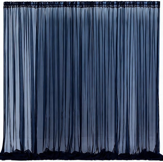 10x10 Navy Blue Tulle Backdrop Curtains for Parties, Sheer Backdrop Curtain Wedding Photo Backdrop Drapes for Baby Shower Photography Birthday Party