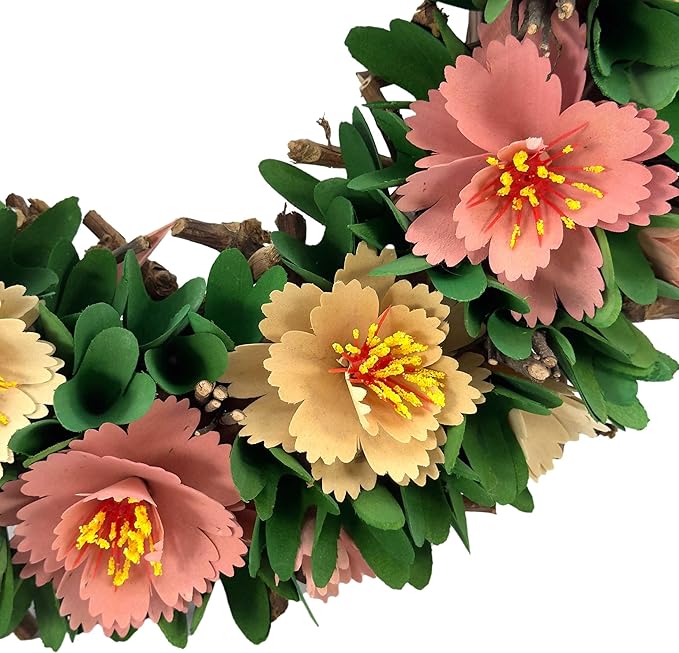 Galt International 18" Spring Woodchip Flower Wreath - Multicolor, Round, 18" x 18" x 3.5" - Handcrafted, Eco-Friendly, Year-Round Decor for Front Doors, Walls, Mantels & Entryways for Any Occasion