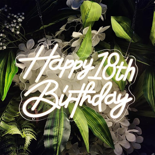 Happy Birthday Neon Sign for Wall Decor, Warm White LED Neon Light Signs, Art Decoration Happy 18th Birthday Neon Light Sign for All Birthday Party Decoration,SIGNVIA,15.7×10.3 Inch