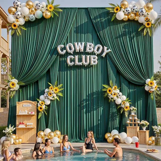 30ft x 15ft Hunter Green Wrinkle Free Backdrop Curtains for Parties,Silky Polyester Fabric Wedding Ceiling Drapes,6 Panels 15ft Photo Back Drop Drapes for Birthday Photography Stage Background Cloth