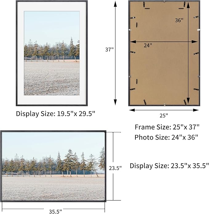 Axeman 24x36 Picture Frame with Mat for 20x30, Solid Oak Wood Poster Frame with Tempered Glass, Wood 24''x36'' Minimalist Photo Frame Movie Poster Frame with Wall Hooks for Art Photo Prints, Black