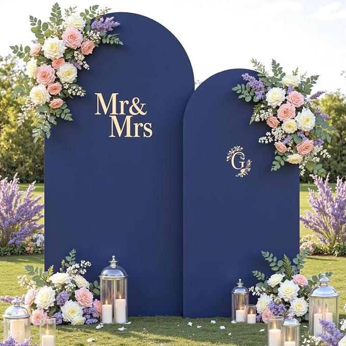 Navy Blue Arch Backdrop Cover Set of 2 Spandex 7.2 and 6ft Arch Covers Stretchy Backdrop Wedding Balloon Arch Stand Covers for Birthday Party Baby Shower Bridal Shower Banquet Photo Arches Background