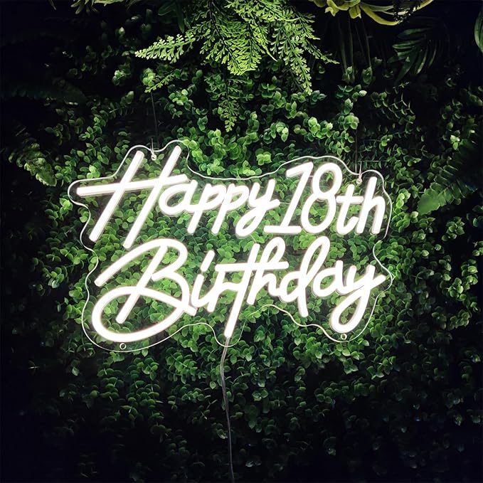 Happy Birthday Neon Sign for Wall Decor, Warm White LED Neon Light Signs, Art Decoration Happy 18th Birthday Neon Light Sign for All Birthday Party Decoration,SIGNVIA,15.7×10.3 Inch