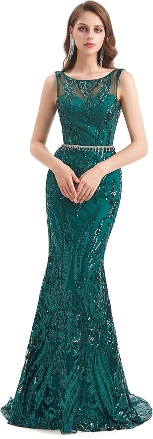 Women's Double V-Neck Sequins Lace-up Mermaid Evening Dress