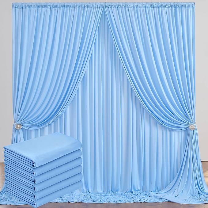 30 ft x 10 ft Wrinkle Free Baby Blue Backdrop Curtains for Parties, 6 Panels 5 ft x 10 ft Polyester Light Blue Photo Backdrop Drapes for Birthday Wedding Party Baby Shower Photography
