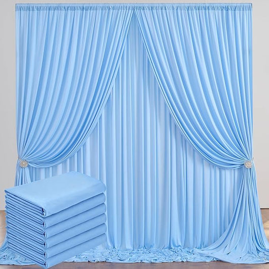 30 ft x 10 ft Wrinkle Free Baby Blue Backdrop Curtains for Parties, 6 Panels 5 ft x 10 ft Polyester Light Blue Photo Backdrop Drapes for Birthday Wedding Party Baby Shower Photography