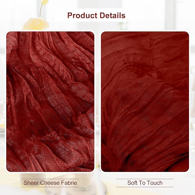 20 Pack Terracotta Christmas Cheesecloth Table Runner 35x120 Inch 10Ft Rustic Gauze Cheese Cloth Table Runner Sheer Cheesecloth Table Runners for Wedding Party Bridal Shower Decoration