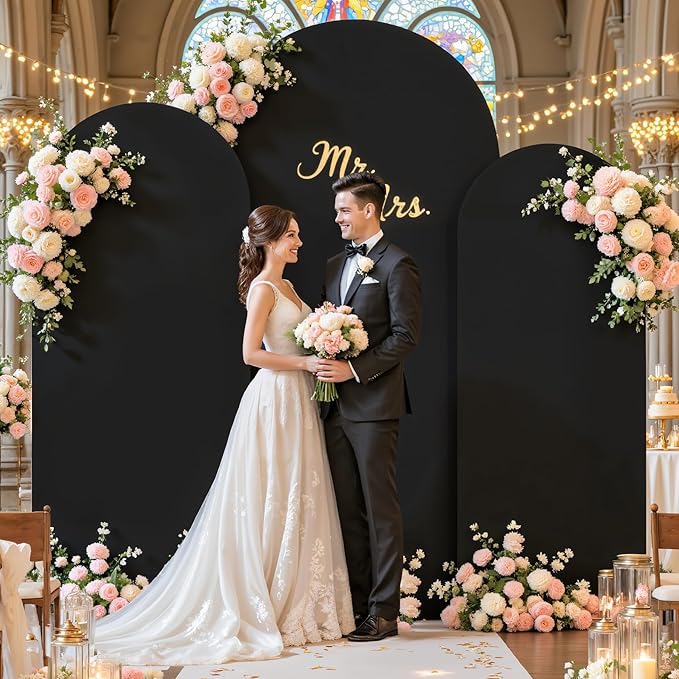 Black and Red Arch Cover 3 Set-8FT, 7.2FT, 6.6FT Arch Backdrop Cover Spandex 2-Color Balloon Arch Stand Covers for Birthday Party Baby Shower Retirement Graduation Photo Background Decorations