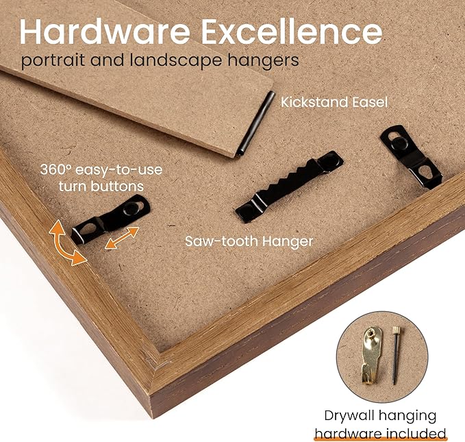 Axeman 8x10 Picture Frame - Solid Oak Wood 8''x10'' Frame With Mat For 5x7, 8 x 10 Photo Frame Wood, Plexiglass And Hanging Hardware Included, Wall And Tabletop Display, Walnut 3PCs