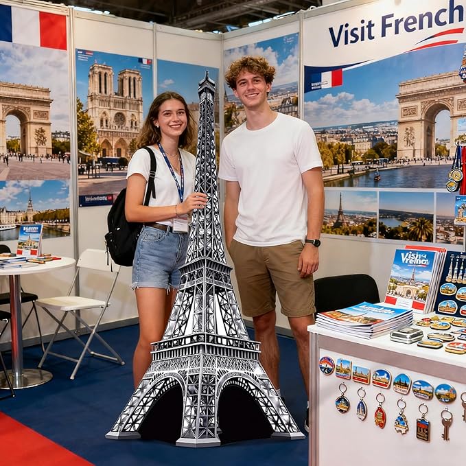 6 Ft 3D Eiffel Tower Cardboard Cutout Eiffel Tower Stand Up Cutout Life-Size French Theme Photo Booth Prop Backdrop Sign for France Night of Paris Theme Birthday Party Educational Display