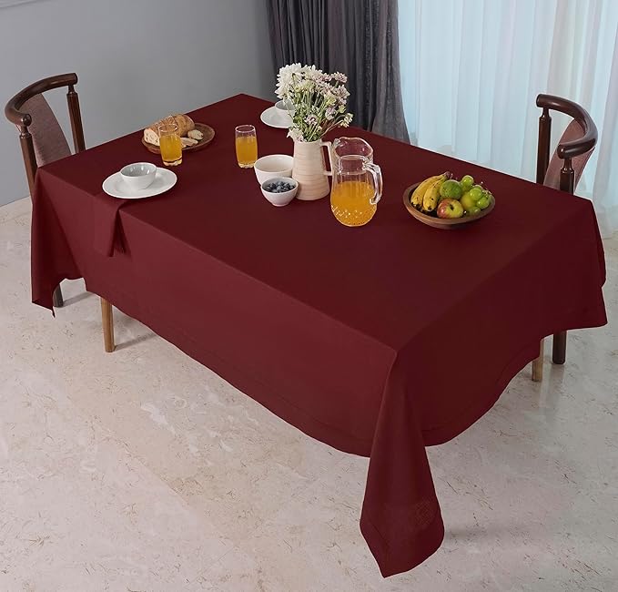 D'Moksha Homes Linen Tablecloth 60 x 120 Inch - 100% Pure Linen Dark Red Table Cloth for Rectangle Tables - Machine Washable Cloth Tablecloth for Valentines, Spring