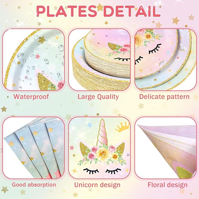 452 Pcs Unicorn Themed Birthday Party Decorations Include Unicorn Paper Plates Napkins Cups Tablecloth Cutlery Straws Rainbow Pastel Theme Party Supplies for Birthday Decorations