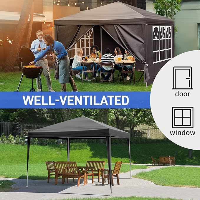 Party Tent for Outdoor Wedding, Birthday, Event, Patio Gazebo, Carport Canopy Shade With Removable Sidewalls & Transparent Window (10'x10'/4 Sidewalls Black)