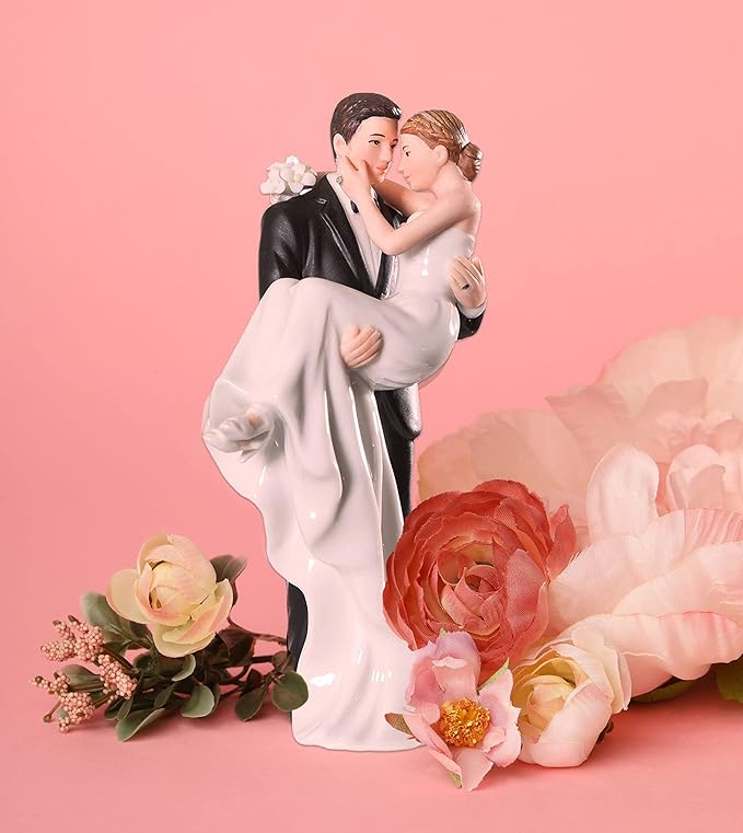Wedding Collectibles Wedding Cake Toppers Bride and Groom | Groom Holding Bride | Unique Romantic Keepsake Cake Topper Figurine | Fine Porcelain | 6 Inches