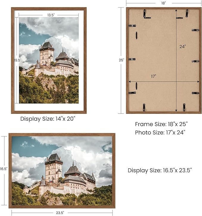 Axeman 17x24 Picture frame with mat for 14x20, Tempered Glass and Hanging Hardware Included Natural Oak Home Decor Art Hanging Poster Frame, Walnut
