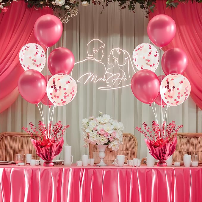 4 Set Hot Pink Table Balloons Foil Spray Centerpiece with Hot Pink and Confetti Balloons Stand Kit for Birthday Party Graduation Baby Shower Wedding Bridal Shower Prom Table Decorations