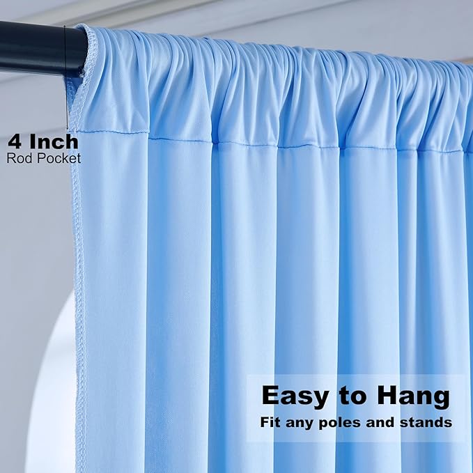 30ft x 10ft Wrinkle Free Baby Blue Backdrop Curtain for Boy Birthday Party, 6 Panels 5×10ft Soft Silky Polyester Blue Photo Backdrop Drapes for Baby Shower Gender Reveal Wedding Photography