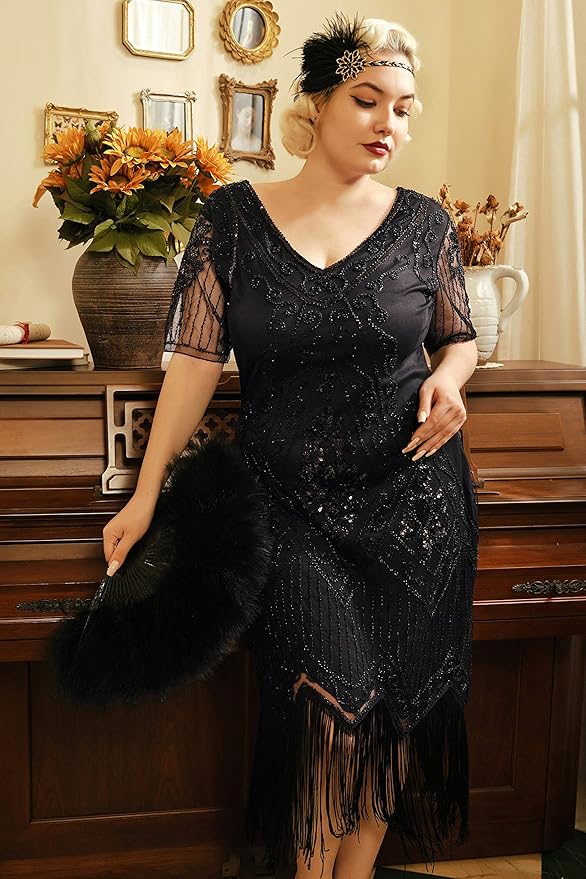 BABEYOND Great Gatsby Dresses for Women Plus Size Cocktail Dress 1920s Flapper Costume for Women