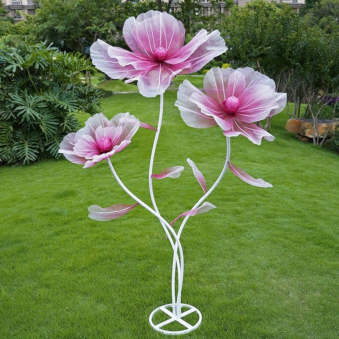 Giant Flowers for Decoration,Artificial Silk Flowers with Stand,Large Fake Floral Decor for Home Garden,Indoor Outdoor Party Birthday Wedding Backdrop (Gradient red)