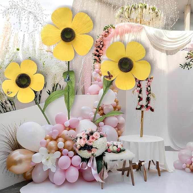 Giant Artificial Daisy Flowers Decoration Five Petal 5.8 Ft Tall Large Fake Daisies Spring Wild Flower for Party Garden Office Home Wedding Decor(Yellow)