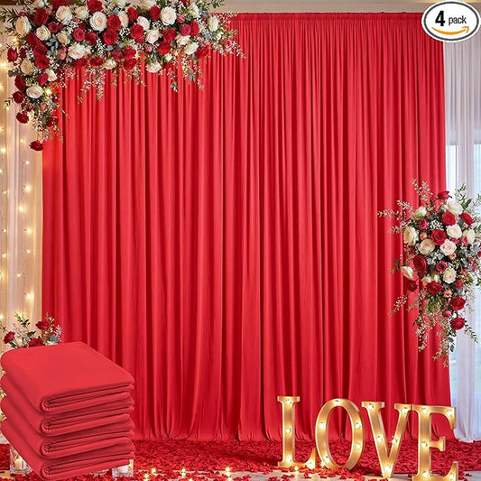 20ft x 10ft Wrinkle Free Red Backdrop Curtain for Parties, 4 Panels 5×10ft Silky Polyester Red Photo Backdrop Drapes Back Drop Cloth for Birthday Theme Party Wedding Photography Background