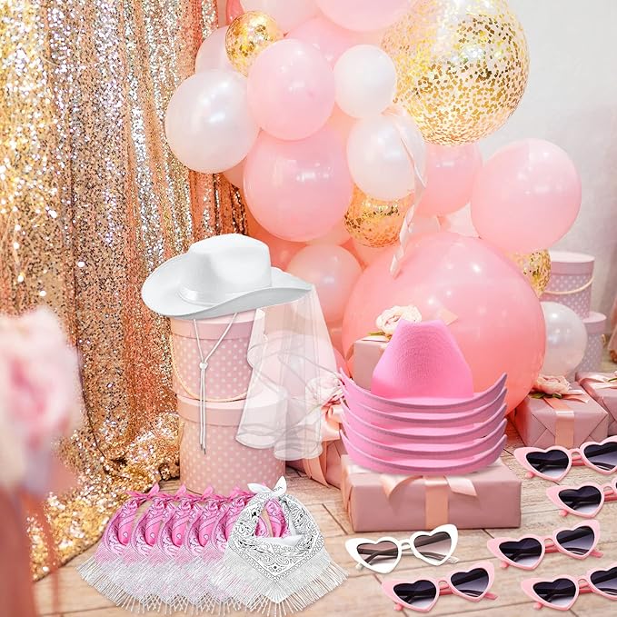 6 Sets Cowgirl Bachelorette Party Decorations Bulk Bride Cowboy Hat Rhinestone Bandana Heart Glasses for Last Disco