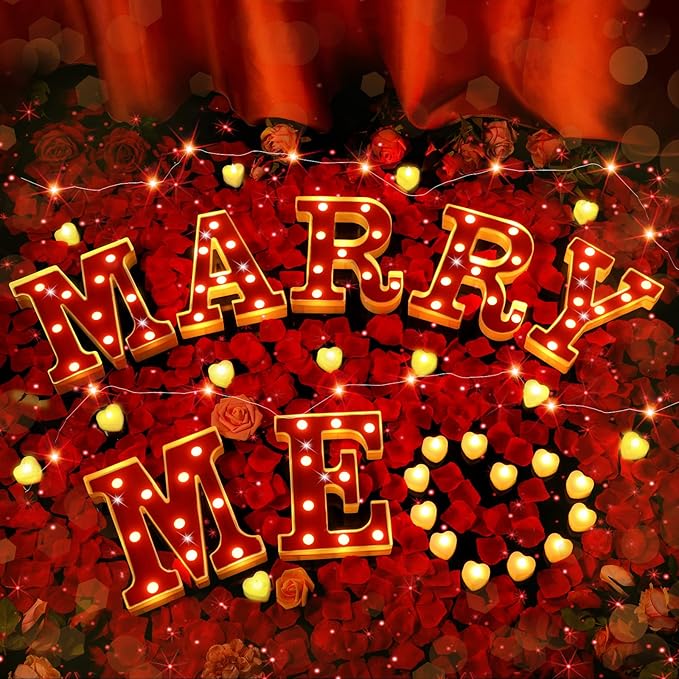 Hortsun Marry Me Light up Letters Proposal Decorations Will You Marry Me Sign Rose Petals 24 LED Candles Romantic Night Light for Proposal Engagement Wedding Anniversary Valentine's Day(Red, Yellow)