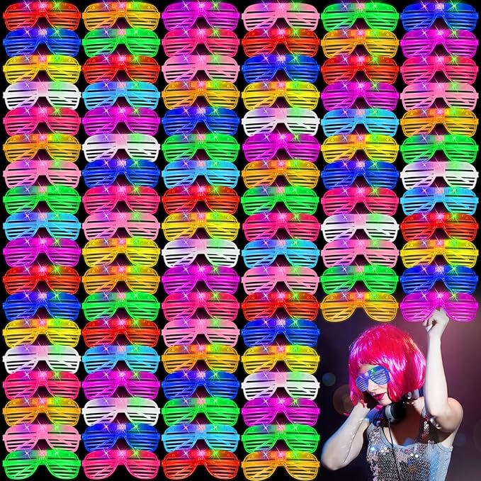 100 Pack Light Up Glasses, LED Glasses 10 Neon Color Led Glasses, Shutter Shades Glow Stick Sunglasses, Neon Party Supplies for Kids Adults Birthday Wedding New Year Glow Toys Cosplay Christmas