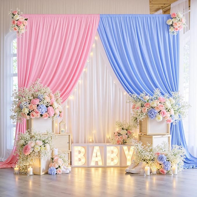 20ft x 10ft Wrinkle Free Pink Backdrop Curtain for Parties, 4 Panels 5×10ft Silky Polyester Light Pink Photo Backdrop Drapes Back Drop Cloth for Girl Party Birthday Gender Reveal Wedding Photography