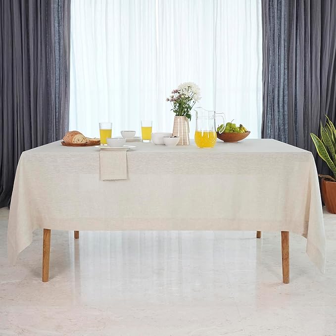D'Moksha Homes Linen Tablecloth for Rectangle Tables 60 x 156 Inch - 100% Pure Linen Light Natural Tablecloth - Machine Washable Table Cloth for Valentines, Spring, Easter