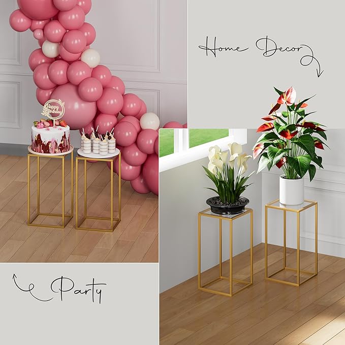 TEKXYZ 2 Pcs 15.75 Inch Tall Metal Flower Stand, Gold Centerpieces For Wedding, Event Party Props, Patio Decor