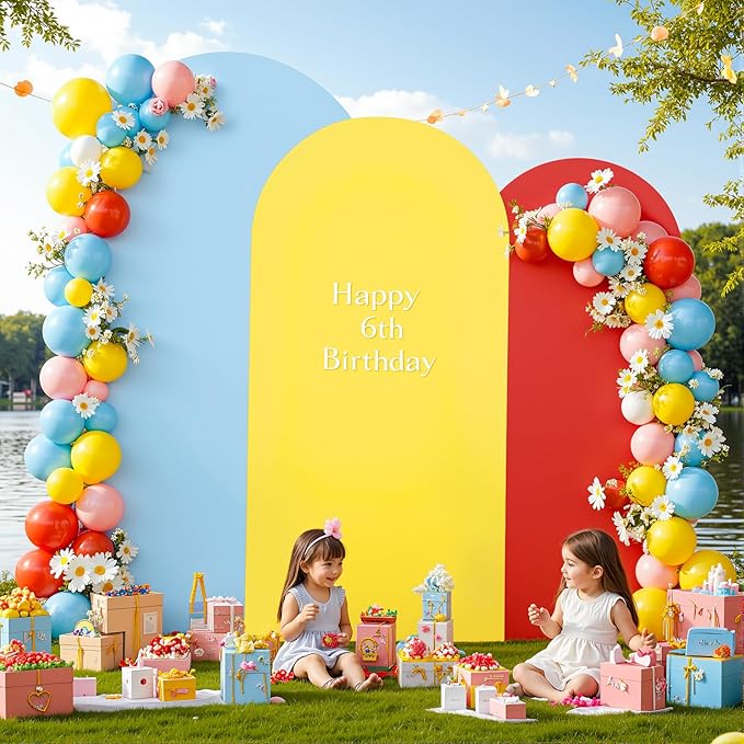 Red Yellow Blue Arch Backdrop Cover 3 Set-4FT, 5FT, 6FT Spandex Fitted Wedding Arch Stand Covers for Baby Shower Birthday Party Wedding Ceremony Photo Balloon Arch Stand Background Decorations