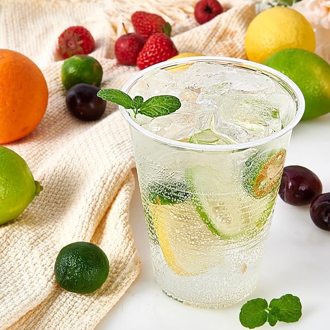 Turbo Bee 16oz Disposable Plastic Cups 420 Pack,Clear Party Cups, Transparent Tumblers, Bulk 16oz Drinking Cups for Large Gatherings, Restaurants, Daily Use, or Bulk Commercial Needs