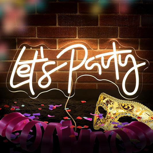 Let's Party Neon Sign for Party Decorations Let's Party LED Signs Neon Lights Sign for Party Backdrop Wall Decor Proposal Decorations Bachelorette Party Engagement Party Birthday Party Wedding Party 21.7×10.4 Inch (warm white)