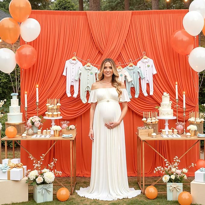 20 ft x 10 ft Wrinkle Free Orange Backdrop Curtain for Parties, 4 Panels 10ft Polyester Orange Photo Backdrop Drapes for Graduation Birthday Wedding Party Stage Curtains