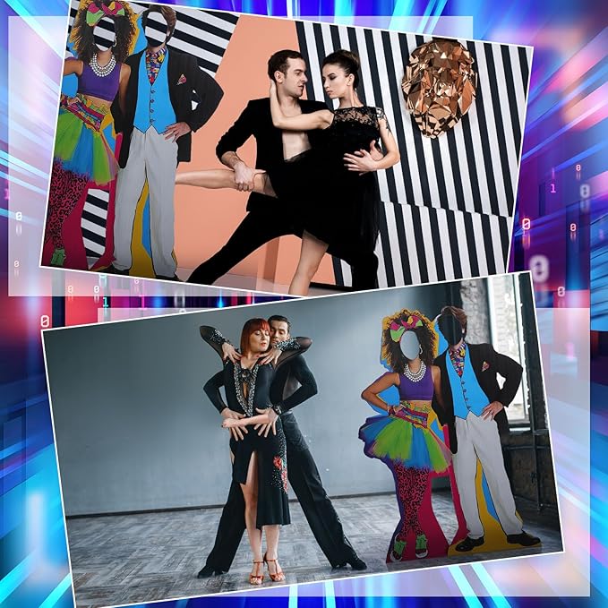 Amyhill 5 ft 80s Hip Hop Couple Cardboard Cutout Stand up Retro Faceless Life Size Photo Prop Vintage Dance Couple Backdrop for Dance Theme Jazz Night Party Decoration