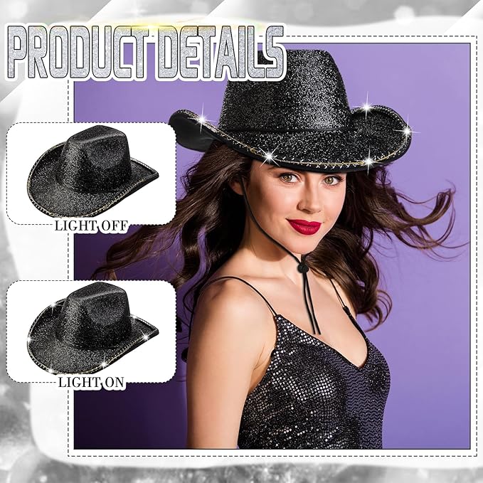 20 Pack Lights Cowboy Cowgirl Hat LED Flashing Light Up Hat for Western Bachelorette Party Wedding Bridal