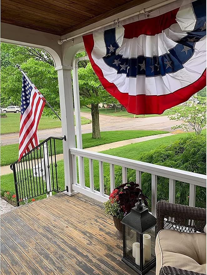 Homissor American Flag Bunting Outdoor 4x8 Ft US Pleated Fan Flag Embroidered Stars USA Pleated Buntings