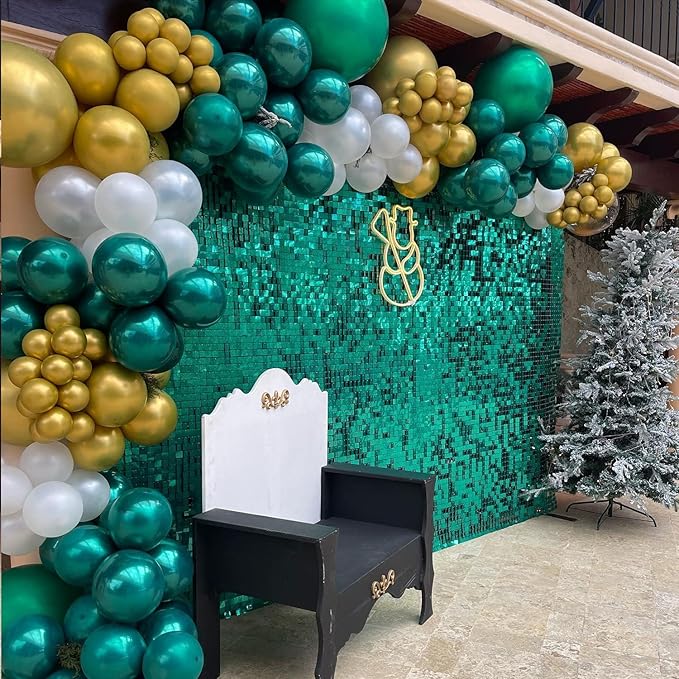 COKAOBE Emerald Green Shimmer Wall Backdrop, 24PCS Square Sequin Shimmer Backdrop Panel, Photo Backdrops for Birthday, Anniversary, Wedding, Graduation & Bachelorette Party Decoration