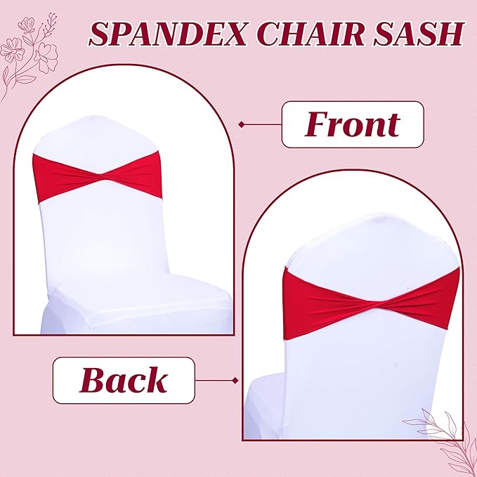 VDS Pack of 100 PCS | Red | Spandex Chair Sashes Bows Without Buckle | Stretch Elastic Banquet Universal Folding Chair Band Tie with for Wedding Party Conference Celebration Event Decoration