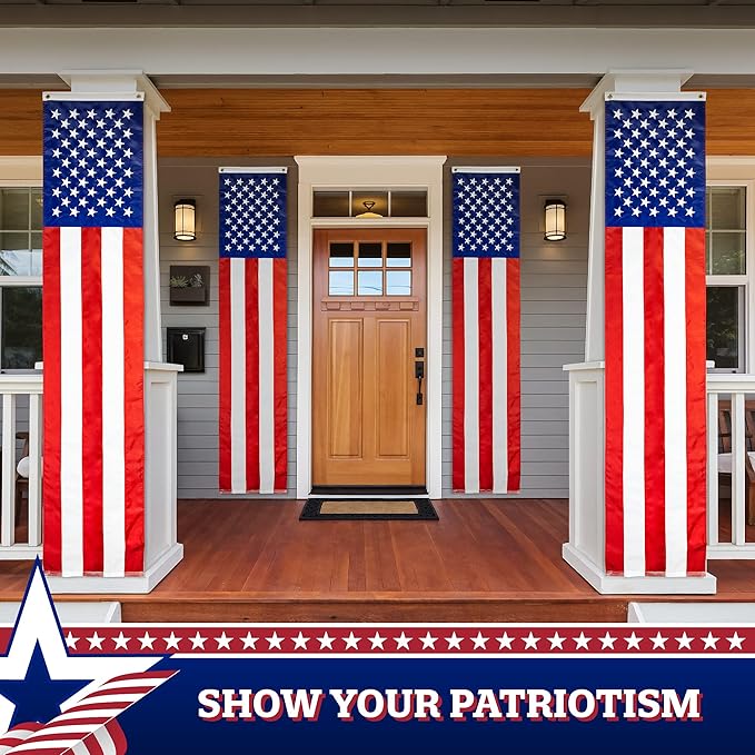 G128 – 2 Pack: American Flag Patriotic Bunting & Flag Pulldown, 50 Embroidered Stars with 5 Fully Sewn Stripes, decorative bunting, 20" x8', Red/White/Blue, Vertical Flag Wall Déc