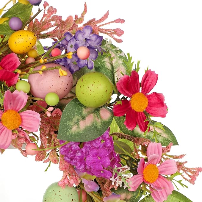 Briful Easter Wreath, 21.7'' Colorful Artificial Door Wreaths with Easter Eggs, Floral Wreaths for Fireplace Mantle Decor, Farmhouse Home Wall Window Decorations
