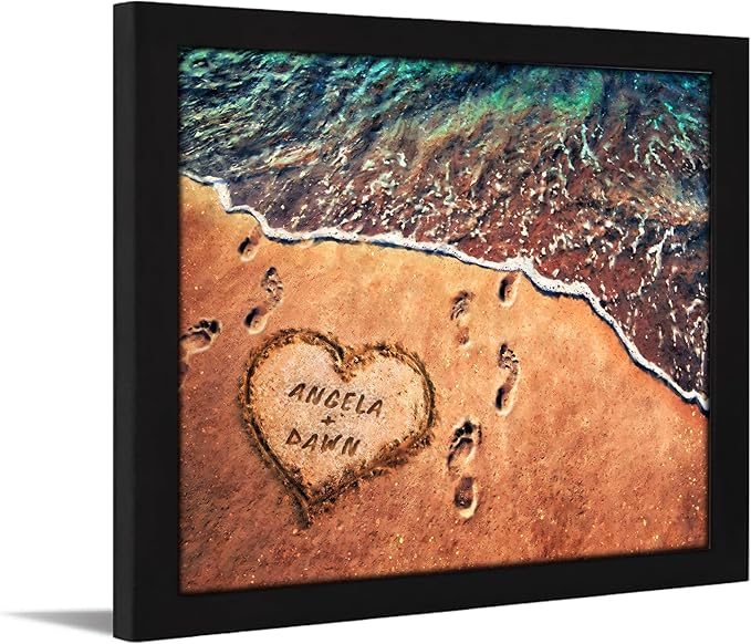 Personal-Prints TOES IN THE SAND | Personalized Romantic Canvas Art Gift with Your Names | Custom for Valentine’s Day or Wedding Anniversary (11"x14" Framed Paper Print)